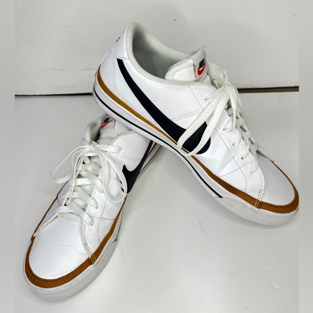 Nike Men's 10 Court Legacy White Leather Black Lace-up Sneakers Shoes